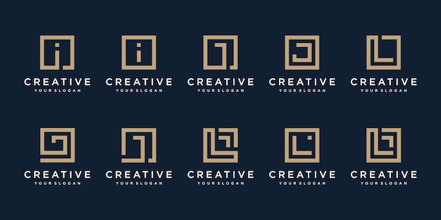 Conjunto de letras i, j e l de design de logotipo com estilo square.