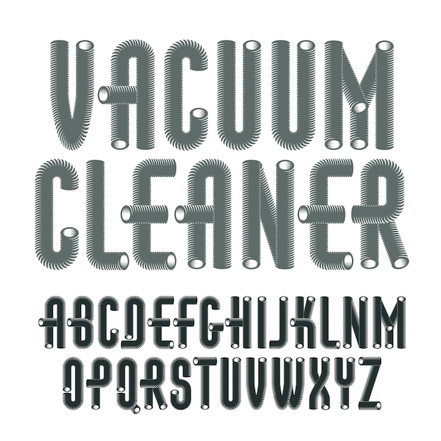 Vetor conjunto de letras maiúsculas do alfabeto inglês condensadas, altas e legais isoladas. fonte do tipo na moda, script de a a z pode ser usado na criação de pôsteres. feito usando design de tubulação de aspirador de pó.