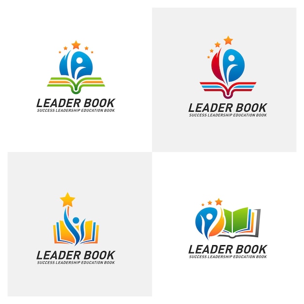 Conjunto de liderança educação livro logotipo design conceito vetor sucesso livro logotipo modelo ícone símbolo