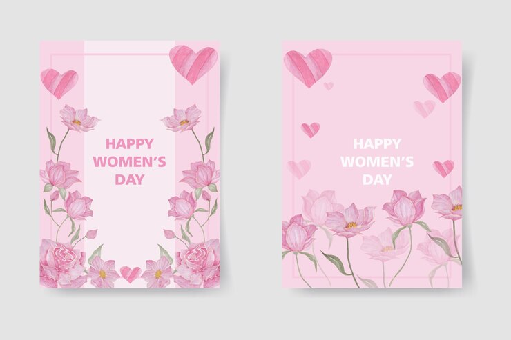 Vetor conjunto de lindos cartazes florais cor-de-rosa para o conceito de saudações de março do dia 8 da mulher