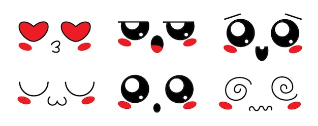 Conjunto de lindos emoticons kawaii rosto de desenho animado doodle no estilo de desenho animado de mangá infantil