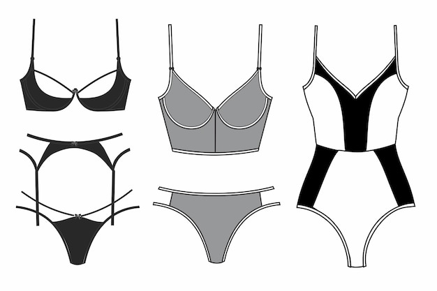 Conjunto de lingeries, lingerie ilustração, roupa interior de ilustração vetorial, lingerie, roupas de mulher