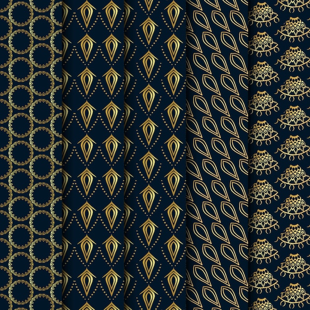 Conjunto de linhas de minimalismo dourado com padrão art déco e artes geométricas vintage e linhas decoradas com padrões sem emenda