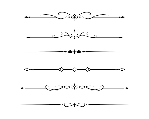 Conjunto de linhas decorativas vintage divisores de texto fronteira de linha separadores de linha ilustração vetorial