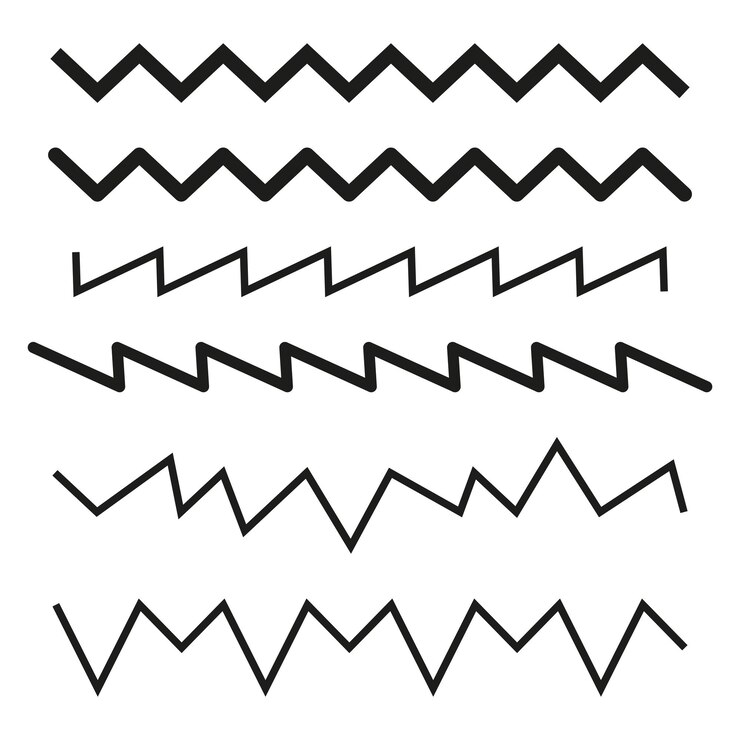 Vetor conjunto de linhas em zigzag padrão preto geométrico formas onduladas abstratas elementos vetoriais simples