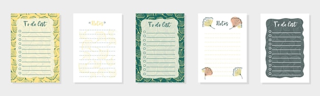 Conjunto de lista de tarefas com folhas de ginkgo biloba Modelo para agendador de agenda do planejador organizador