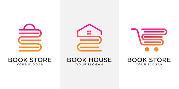 Conjunto de livraria, livraria e conceito abstrato de logotipo para empresa, fundação e negócios.