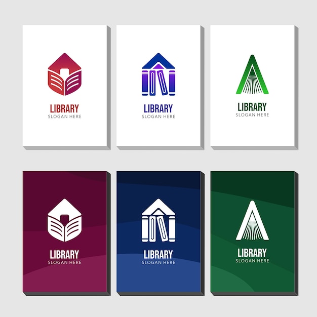 Vetor conjunto de livro moderno e ilustração em vetor modelo de logotipo de biblioteca