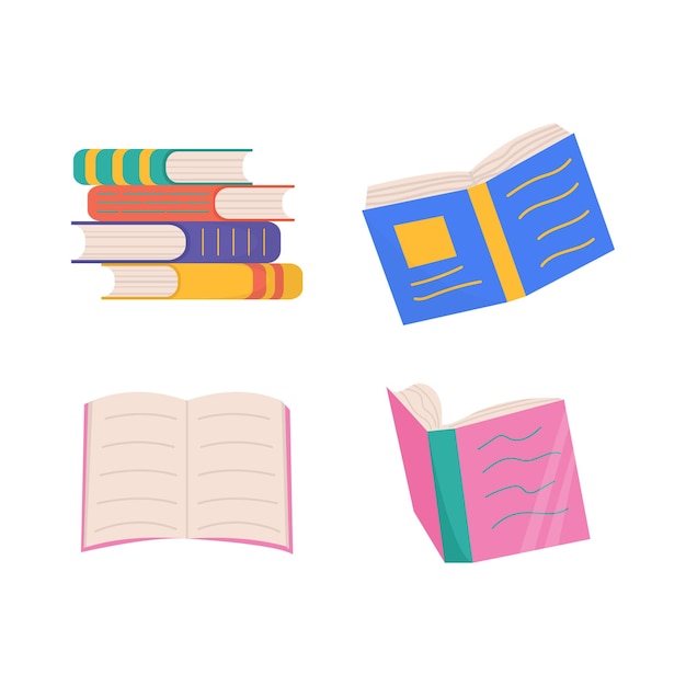 Conjunto de livros coloridos livros em uma pilha aberta em um grupo fechado aprenda e estude