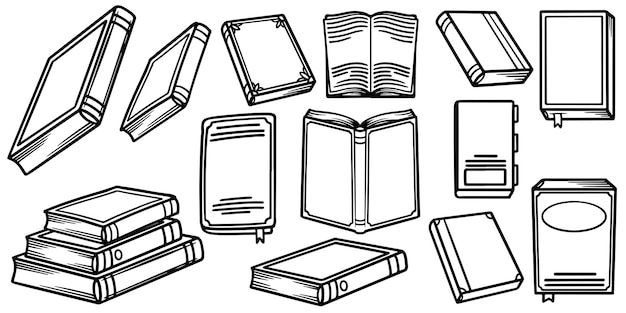 Vetor conjunto de livros de educação de desenho a mão isolado em fundo branco