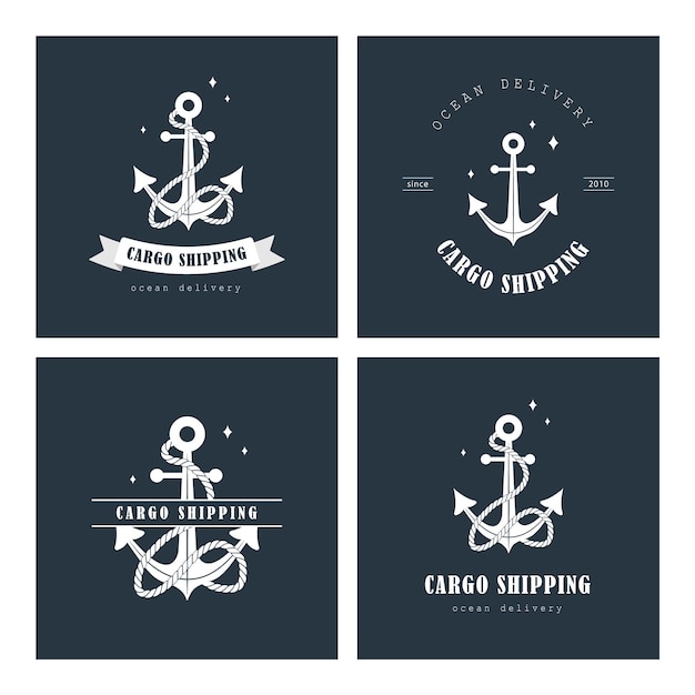 Vetor conjunto de logos de transporte de mercadorias entrega marítima