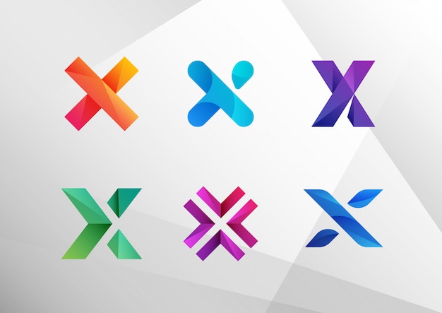 Conjunto de logotipo abstrato moderno gradiente x