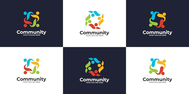 Conjunto de logotipo colorido do grupo social criativo