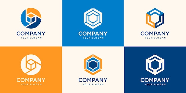 Conjunto de logotipo da Hexagon. Modelo de design de logotipo de geometria mínima