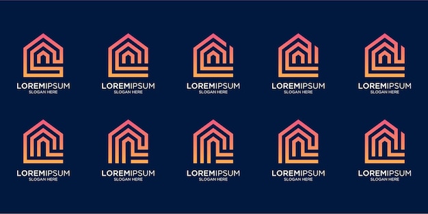 conjunto de logotipo de casa combinado com modelo de design da letra n