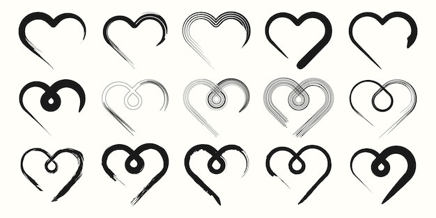Vetor conjunto de logotipo de coração com design de ilustração vetorial estilo pincel