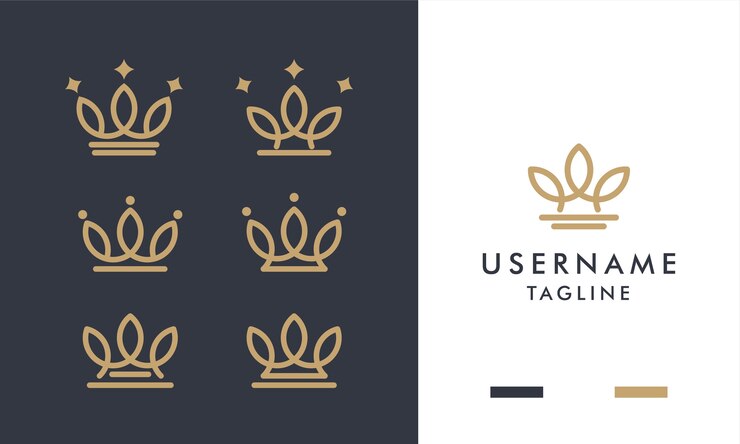 Conjunto de logotipo de coroas de ouro real com estilo de arte de linha