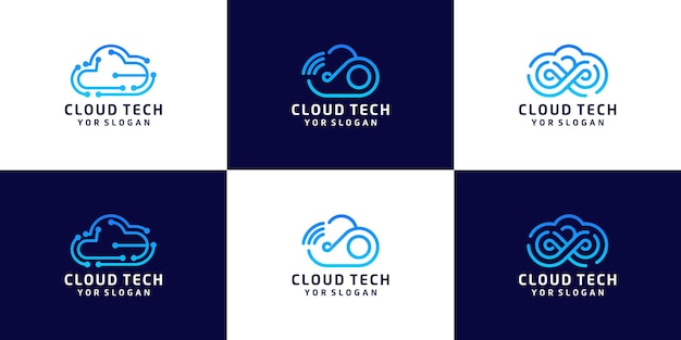 Conjunto de logotipo de design de nuvem de tecnologia, armazenamento de dados