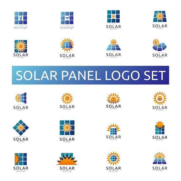 Vetor conjunto de logotipo de energia do painel solar