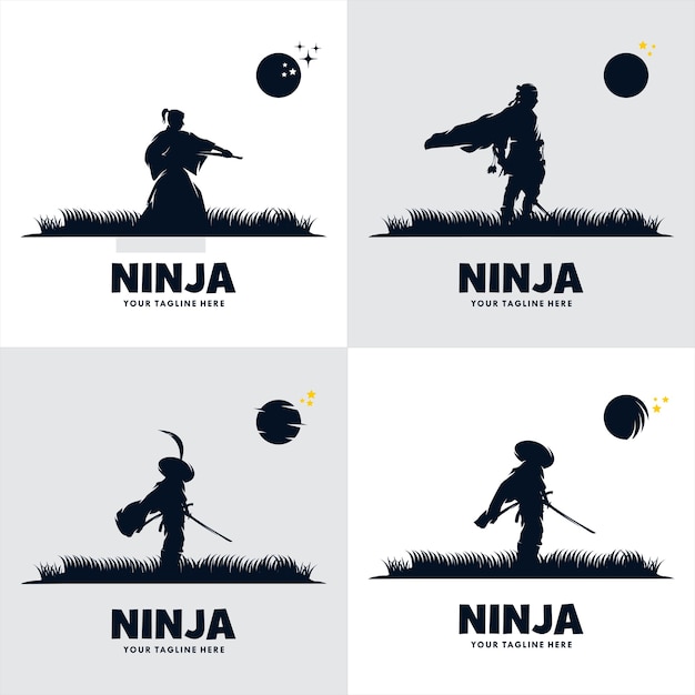Vetor conjunto de logotipo de espada ninja do japão