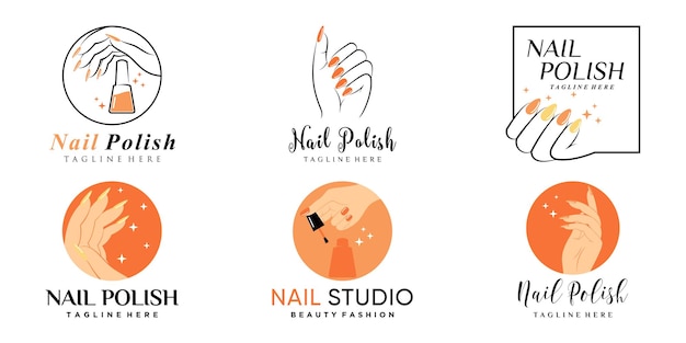 Conjunto de logotipo de ícone de esmalte com elemento criativo e conceito moderno Vetor Premium