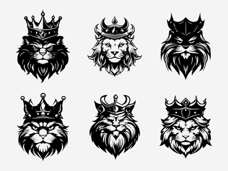 Vetor conjunto de logotipo de ilustração preto e branco de cabeça de gato