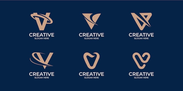 Conjunto de logotipo de letra v de estilo linear minimalista