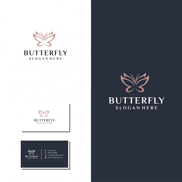 Conjunto de logotipo de linha borboleta minimalista