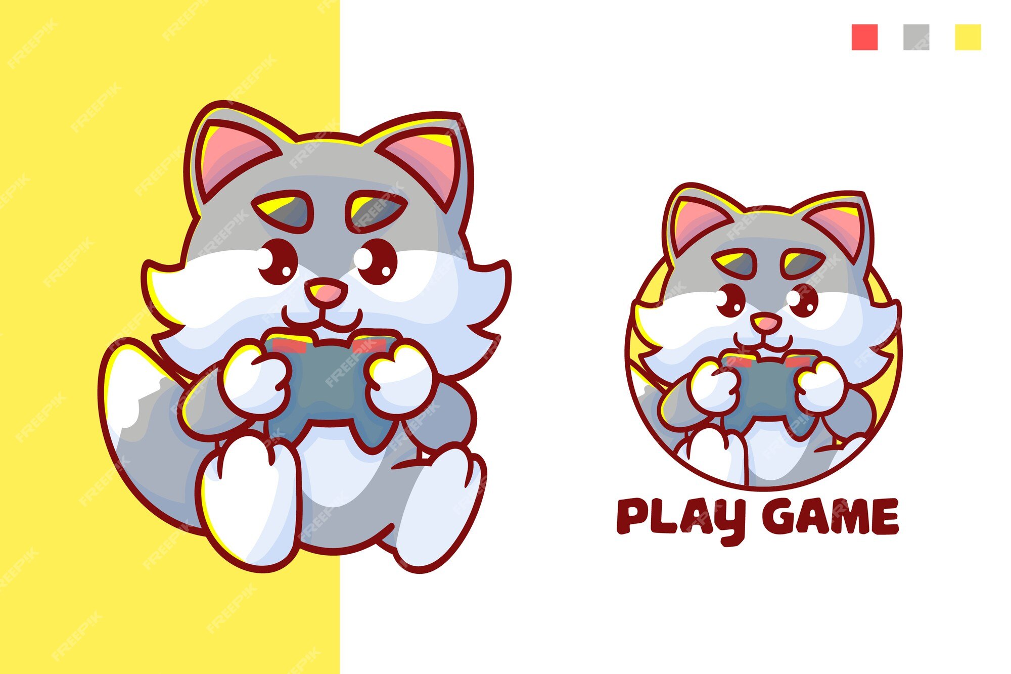 Conjunto de logotipo de mascote de jogo de gato fofo com abordagem  opcional.