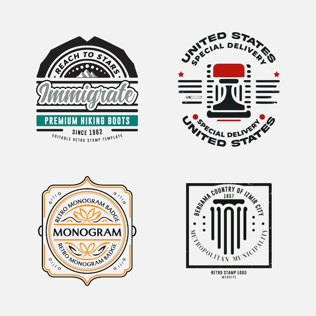 Conjunto de logotipo de selo de emblema retro