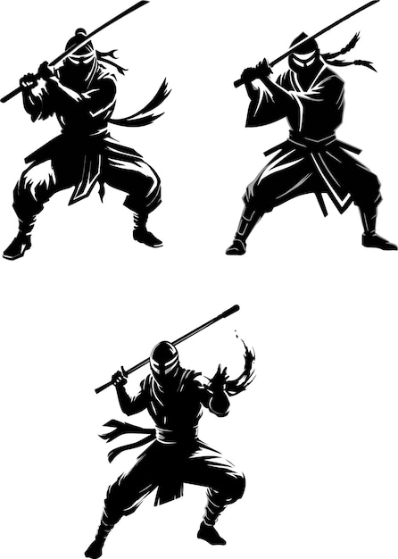 Conjunto de logotipo de silhueta de ninja