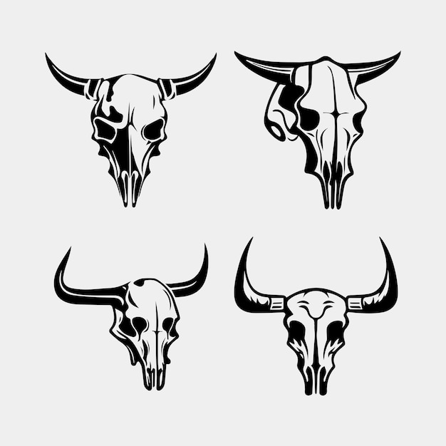 Conjunto de logotipo de símbolo de ideia de design de vetor de caveira de vaca