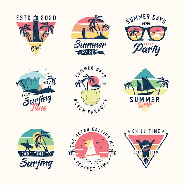 Conjunto de logotipo de verão vintage