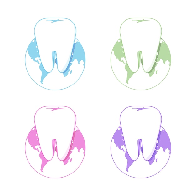 Vetor conjunto de logotipo de vetor de dente branco isolado forma redonda coleção de logotipo de higiene dental no fundo branco grupo de ícones de implantes dentários sinal de tratamento de cárie