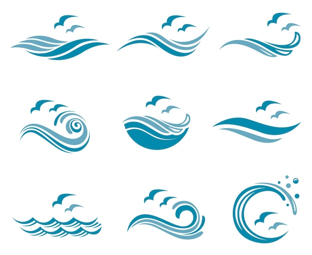 Vetor conjunto de logotipo do oceano