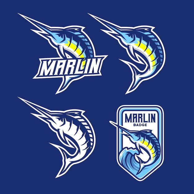 Vetor conjunto de logotipo do peixe marlin