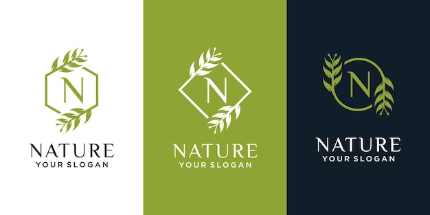 Conjunto de logotipo natural e orgânico