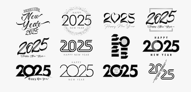 Vetor conjunto de logotipos 2025 design monocromático preto coleção de conceitos criativos