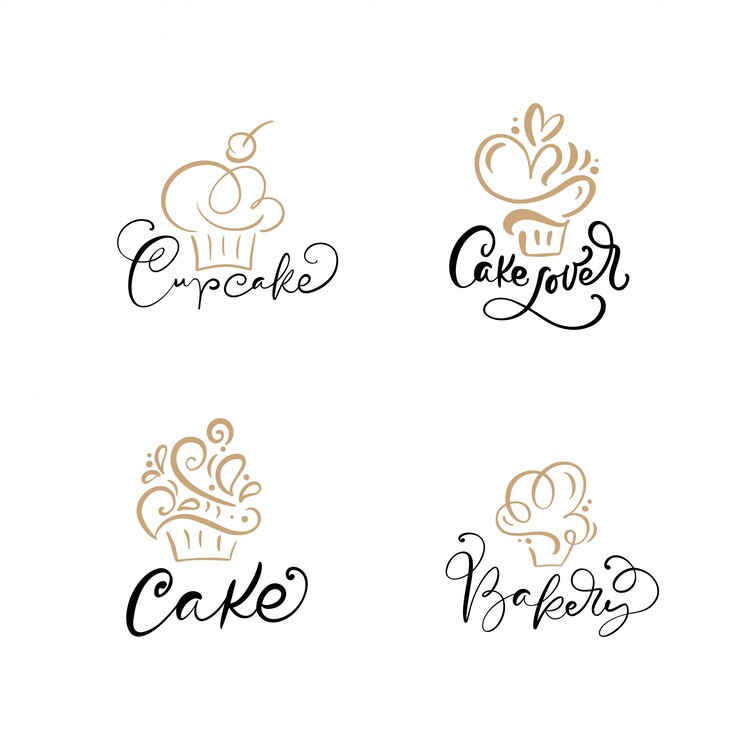 Vetor conjunto de logotipos cupcake lineares
