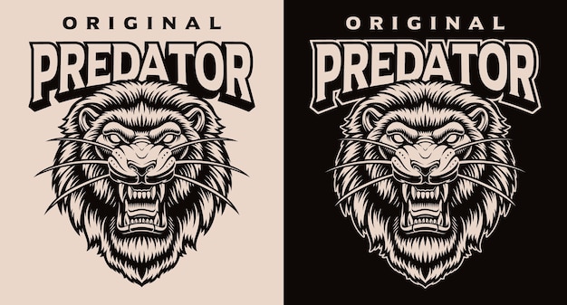conjunto de logotipos de cabeça de leão em preto e branco