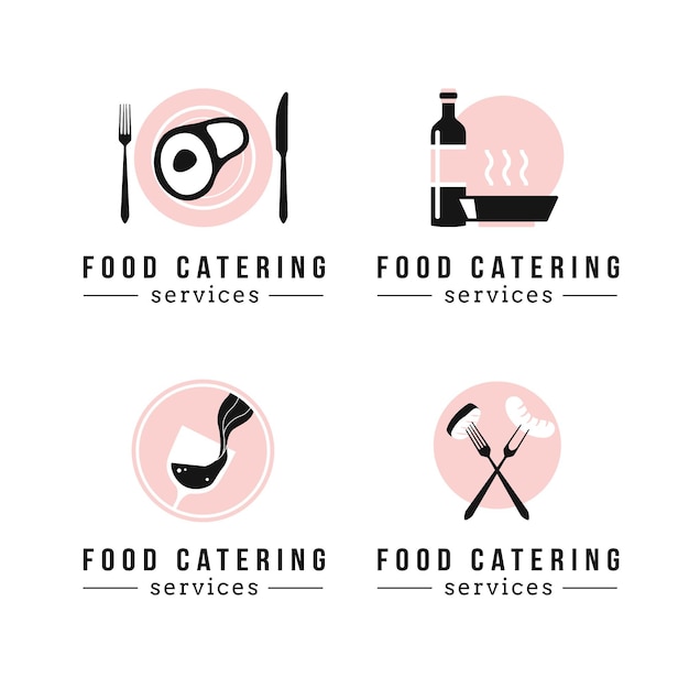 Vetor conjunto de logotipos de catering de design plano