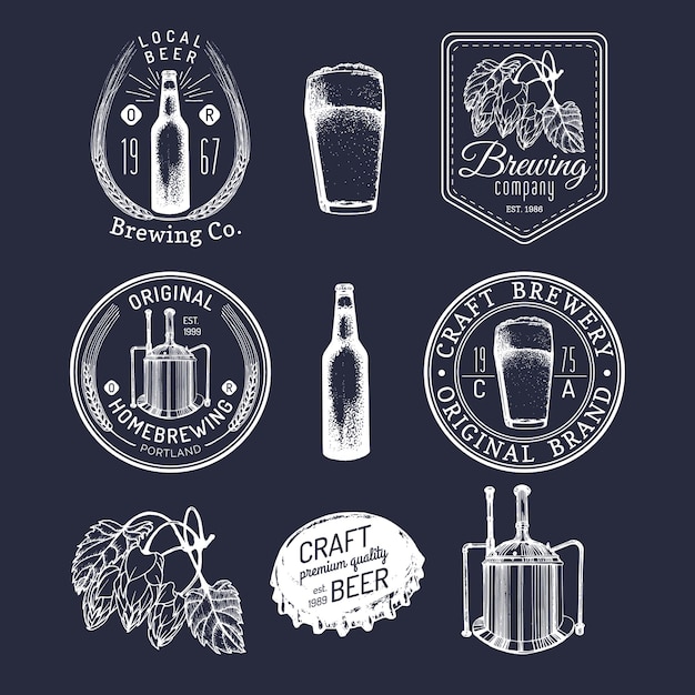 Vetor conjunto de logotipos de cervejaria
