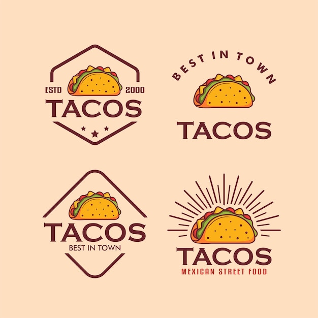 Vetor conjunto de logotipos de coleção de logotipos de modelo tacos para o melhor retro vintage da cidade