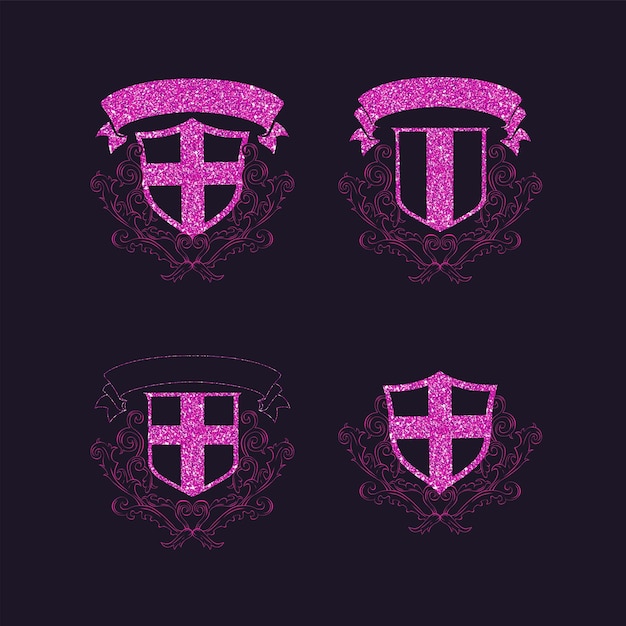 Conjunto de logotipos de escudo de brilho rosa vetor