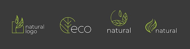 Conjunto de logotipos de etiquetas com texto natural eco coleção de logotipos logotipos naturais com folhas