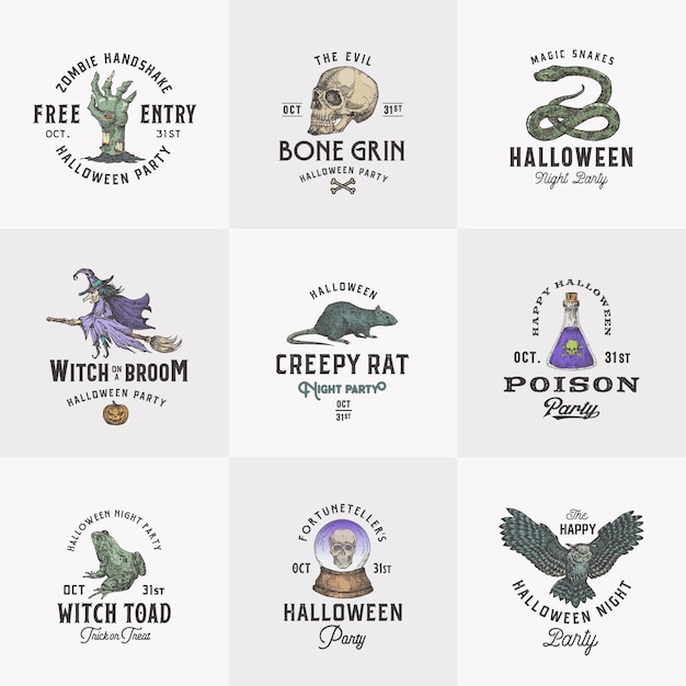 Conjunto de logotipos de halloween em estilo vintage