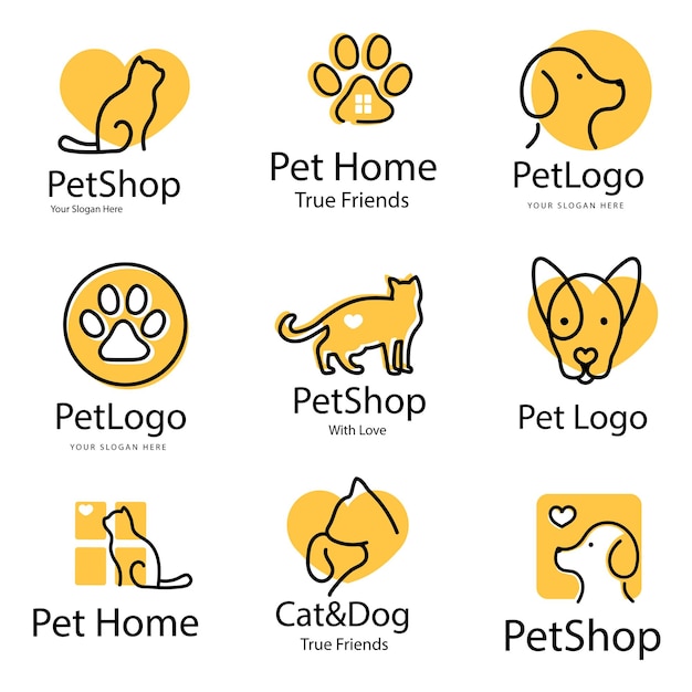 Conjunto de logotipos de lojas de animais de estimação