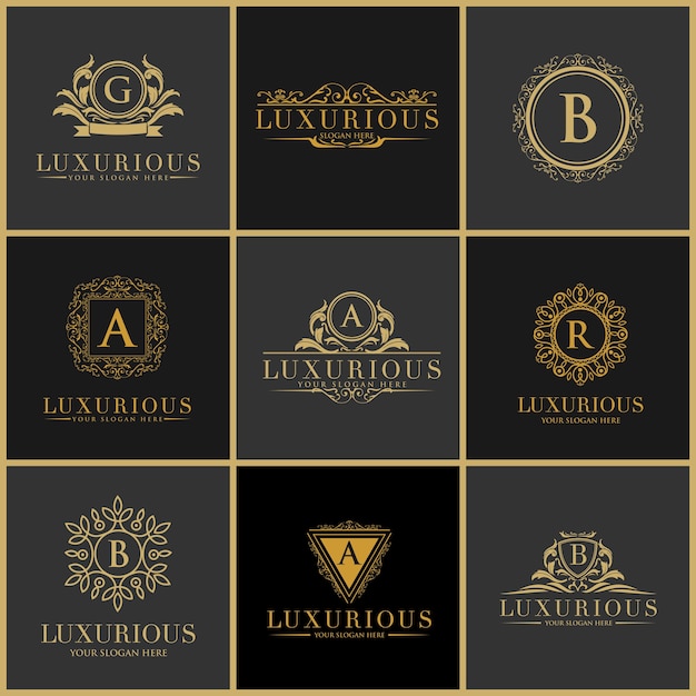Vetor conjunto de logotipos de luxo, hotel boutique, conjunto de ícones king e royal.