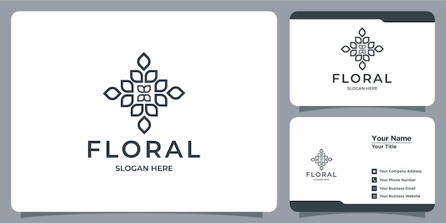 Conjunto de logotipos de modelos florais femininos e modernos desenhados à mão e cartões de visita