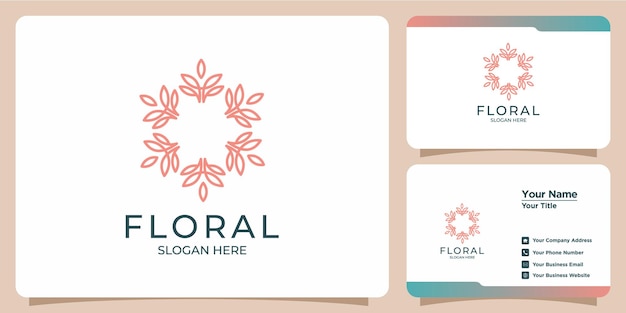 Conjunto de logotipos de modelos florais femininos e modernos desenhados à mão e cartões de visita